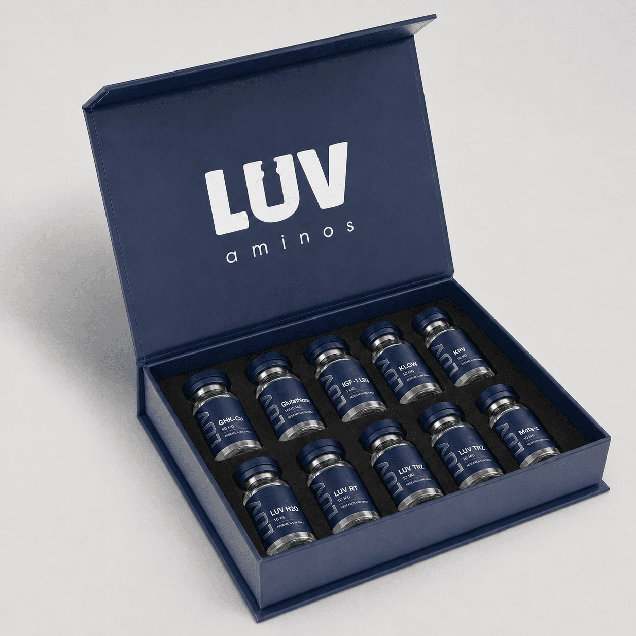 A LUV Aminos box of vials